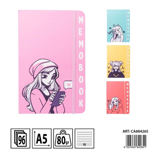 [0233693] Libreta tapa dura A5 96 hojas 80g MANGAGIRLS - Cuadernos coloridos