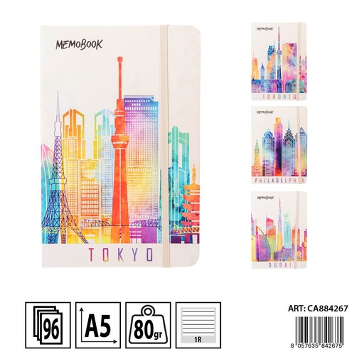 [0233695] Libreta de tapa dura A5 96 hojas 80g - Cuaderno de notas y dibujo con portada colorida