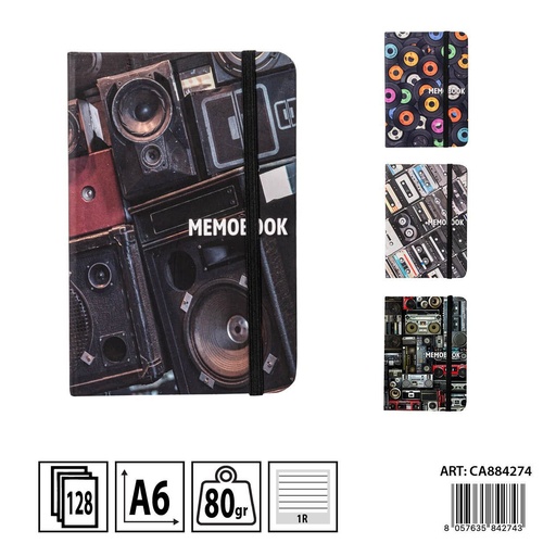 [0233702] Libreta de tapa dura A6 128 hojas 80g - Cuaderno de notas con diseño vintage