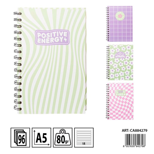 [0233707] Libreta espiral A5 96 hojas 80g 21x15cm - Cuaderno de notas óptico