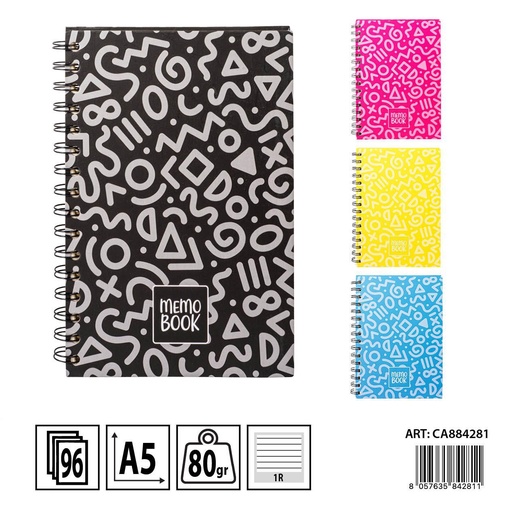 [0233709] Libreta espiral A5 96 hojas 80g 21x15cm - Cuaderno de notas con símbolos