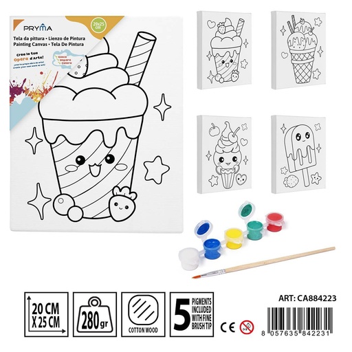 [0235740] Lienzo para pintar con pincel y colores 15X20 cm - Material de arte