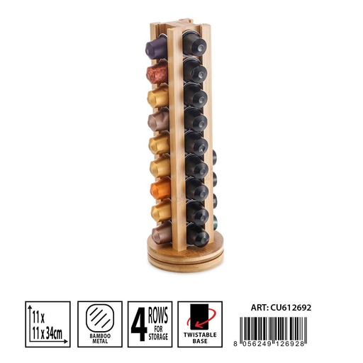 [0235910] Dispensador de cápsulas de bambú 11X11X34CM - Accesorios de cocina