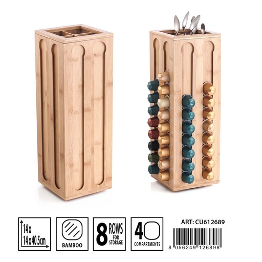 [0235907] Dispensador de cápsulas bambú 14x14x40.5 cm - Accesorios de cocina