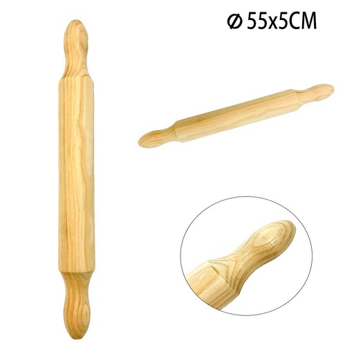 [A000024] Rodillo de madera maciza 55x5 cm - Utensilios de cocina y rodillos de amasar