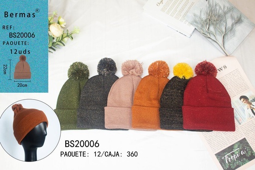 [BS2006] Gorro de máquina circular con pompones dorados