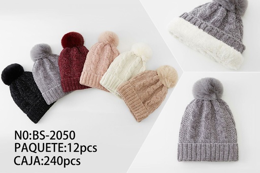 [BS2050] Gorro de mujer con pompon de felpa