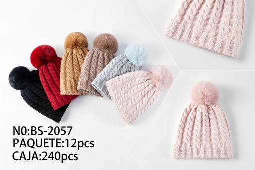 [BS2057] Gorro de mujer con pompon de punto