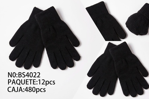 [BS4022] Guantes de cinco dedos de lana para hombre en totalmente negro de una capa