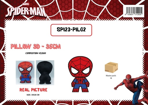 [SPI23-PIL02] Almohada infantil de Spiderman 3D de 35cm - Juguetes