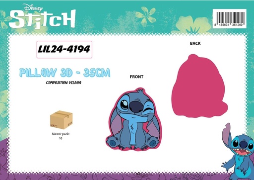 [LIL24-4194] Almohada infantil de Stitch 3D de 35cm - Juguetes