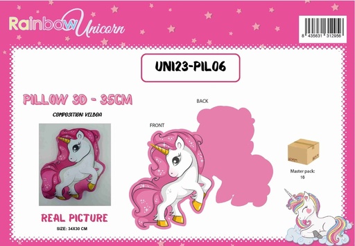 [UNI23-PIL06] Almohada infantil de unicornio 3D de 35cm - Juguetes