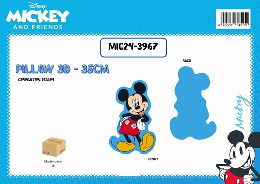 [MIC24-3967] Almohada infantil de Mickey 3D de 35cm - Juguetes