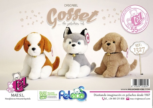 [1327] Juguete de peluche perros cascabel 25cm surtido