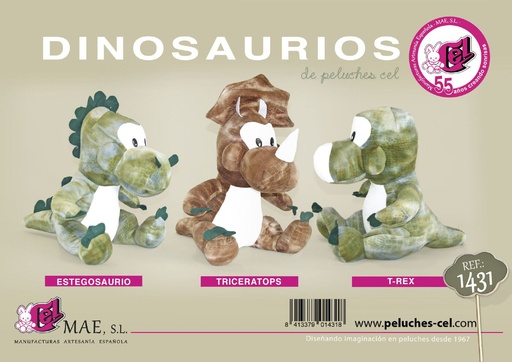 [1431] Dino 40 cm 3 modelos - Peluche interactivo