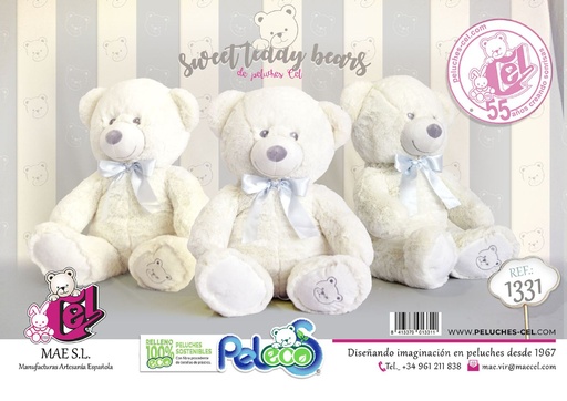 [1331] Peluche oso blanco bordado 60 cm - Juguetes y peluches