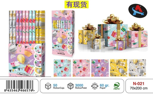 [N-021] Rollo de papel de regalo Fiesta 70 x 200 cm 50 - Suministros para fiestas