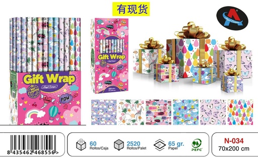 [N-034] Rollo de papel de regalo Infantil 70 x 200 cm 60 - Suministros para fiestas