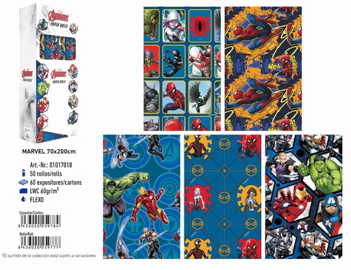 [8436020259777] Papel de regalo Marvel 70x200 - Material para regalitos