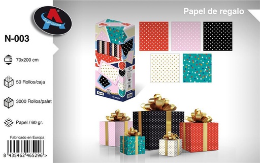 [N-003] Rollo de papel de regalo Lunares 70 x 200 cm 50P - Suministros para fiestas