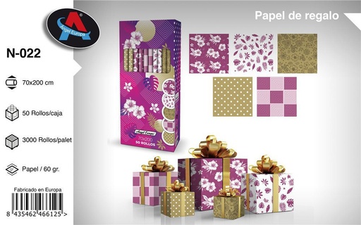 [N-022] Rollo de papel de regalo Morado 70 x 200 cm 50P - Suministros para fiestas