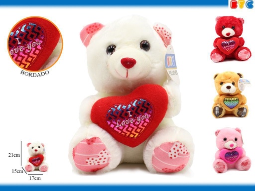 [00236] Peluche oso corazón brillante 21 cm - Juguete de colección