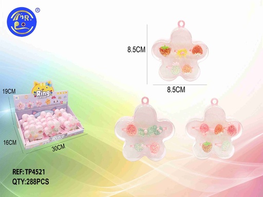 [TP4521] Anillos de juguete en forma de flor (12 unidades) - Accesorios de goma para niños