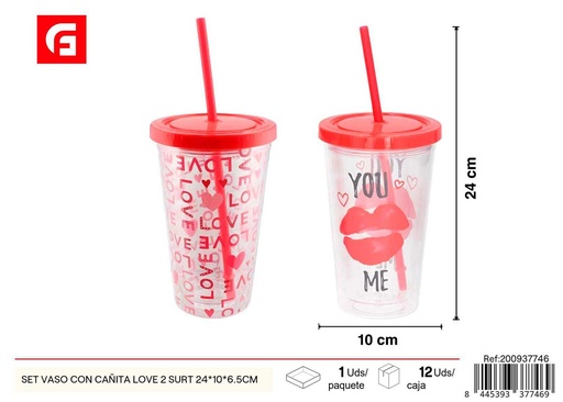 [200937746] Set vaso con cañita love 24x10x6.5cm - Adornos para San Valentín