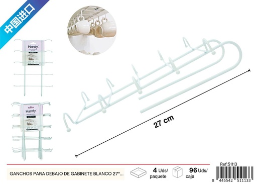 [51113] Ganchos para colgar tazas debajo del gabinete blanco 27x18x7 cm - Utensilios de cocina