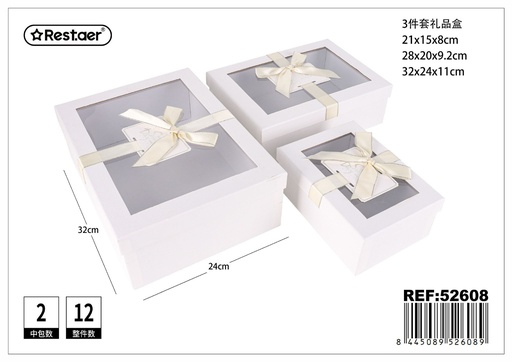 [52608] Set de 3 cajas rectangulares con ventana 32x24x11 cm - Embalajes de regalos