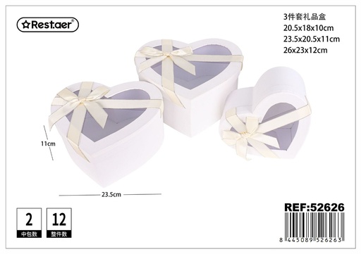 [52626] Set de 3 cajas de regalo con forma de corazón - Regalos y accesorios