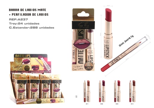 [A237-01] Kit de labiales fijos + perfilador (24 unidades) - Cosméticos