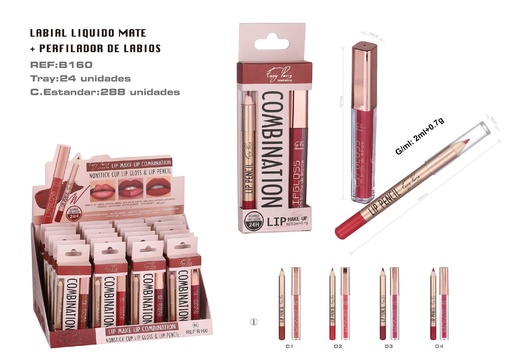 [B160-01] KIT de brocha de labios fija + perfilador - Labiales y contornos de labios