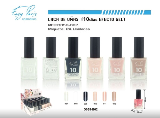 [D058-B02] Laca de uñas alto brillo 10D 24/U - Esmalte de larga duración