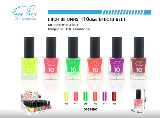 [D058-B03] Laca de uñas alto brillo 10D 24/U - Esmalte de larga duración