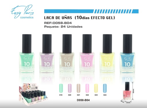 [D058-B04] Laca de uñas alto brillo 10D 24/U - Esmalte de larga duración