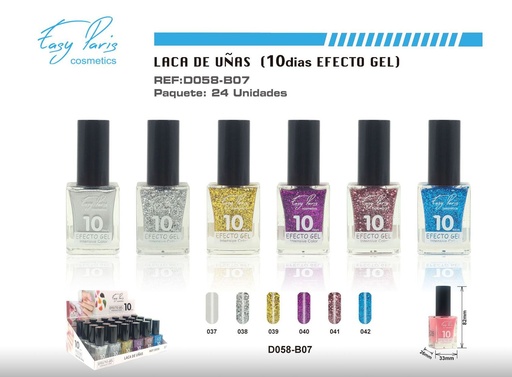 [D058-B07] Laca de uñas alto brillo 10D 24/U - Esmalte de larga duración