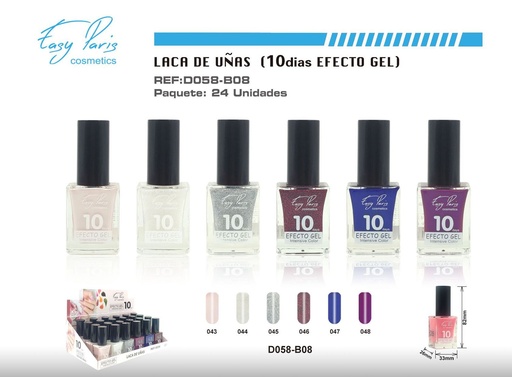 [D058-B08] Laca de uñas alto brillo 10D 24/U - Esmalte de larga duración