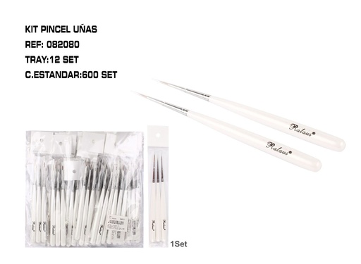 [082080] Set de 3 pinceles para manicura 12/U - Accesorios para uñas