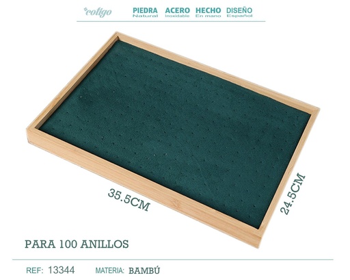 [13344] Bandeja de madera 35.5x24.5 cm para 100 anillos - Expositor para bisutería