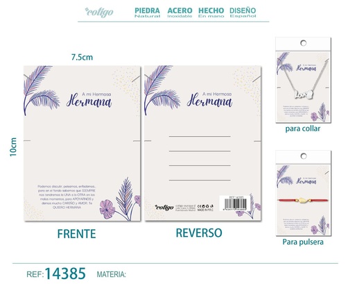 [14385] Tarjeta de felicitación para Hermana - Tarjeta para joyas de regalo
