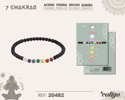 [20482] Pulsera de 7 Chakras con piedra natural y acero - Accesorios de bisutería