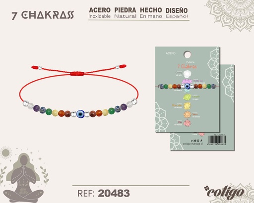 [20483] Pulsera de 7 Chakras con piedra natural y acero - Accesorios de bisutería