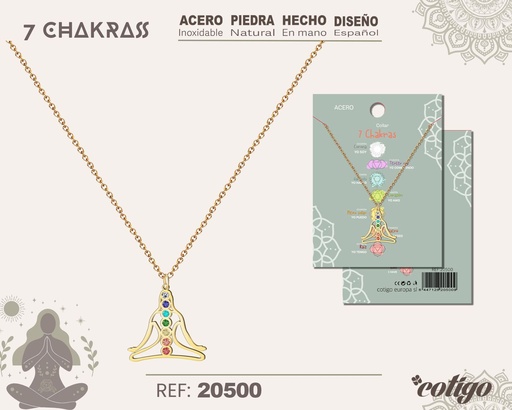 [20500] Collar de 7 Chakras con piedra natural y acero - Accesorios de bisutería