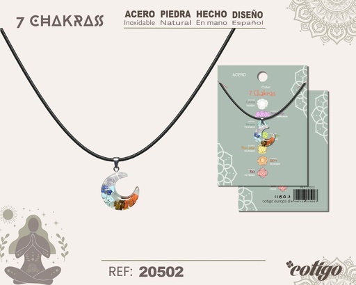 [20502] Collar de 7 Chakras con piedra natural y acero - Accesorios de bisutería