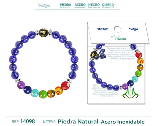 [14098] Pulsera de 7 Chakras de piedra natural lapislázuli - Accesorios de bisutería