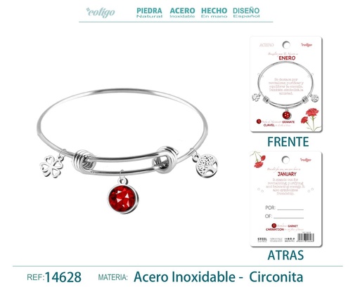 [14628] Brazalete de acero para nacimiento de mes enero - Bisutería para regalo de mes de nacimiento