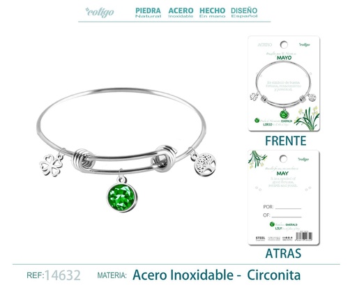 [14632] Brazalete de acero para nacimiento de mes mayo - Bisutería para regalo de mes de nacimiento