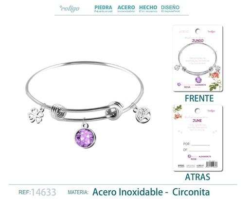 [14633] Brazalete de acero para nacimiento de mes junio - Bisutería para regalo de mes de nacimiento