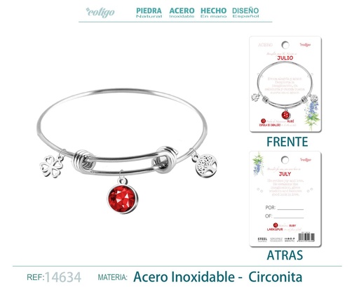 [14634] Brazalete de acero para nacimiento de mes julio - Bisutería para regalo de mes de nacimiento